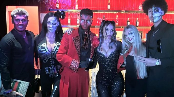 Proud mum Katie Price poses with Junior and Princess and their partners as they transform for Halloween