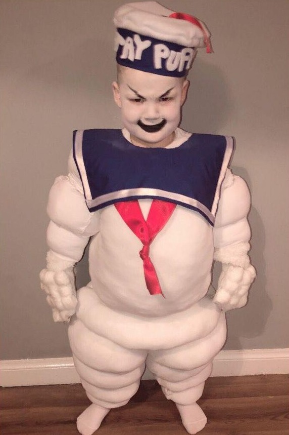 She struggled to find a Stay Puft outfit so decided to make her own