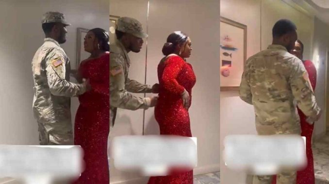 "She’s shocked she’s not surprise" – Nigerian man in US Army Surprises His Fiancée on Her Birthday Photoshoot (VIDEO)