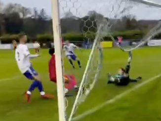 'Non-league at its best', joke fans after goalkeeper gets stuck in his own NET... but still makes worldie of a save