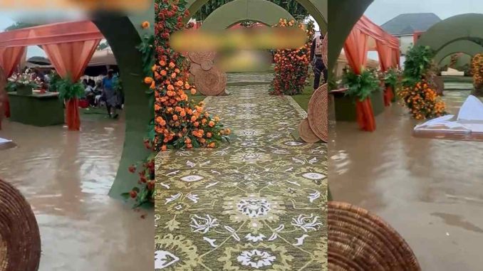 "See as e come be like pool party " – Flood destr0ys wedding venue in Imo State, leaving couple heartbr0ken (WATCH)