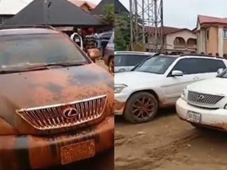 Groom's convoy cars splattered with mud stains en route to bride's house sp@rks reactions at wedding (WATCH)