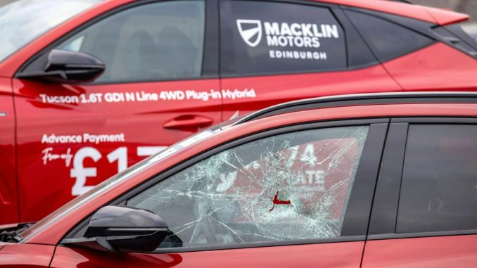 Dozens of cars smashed up & damaged at Scots dealership as yobs target garage during firework mayhem