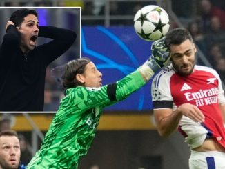 Mikel Arteta launches furious rant as Arsenal star Merino 'punched in the head' but no penalty given in Inter defeat