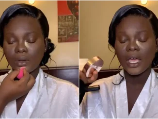 Moment bride goes spiritual during wedding makeup session