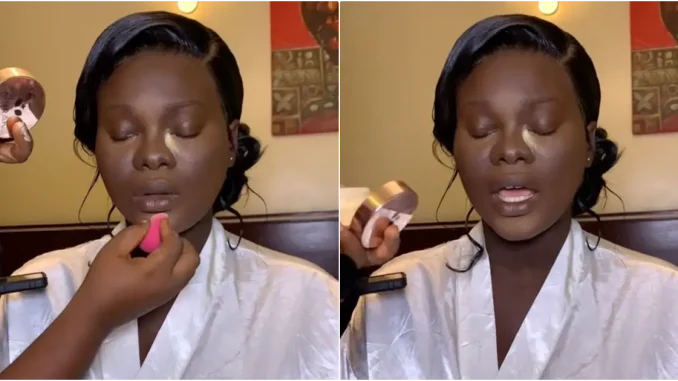 Moment bride goes spiritual during wedding makeup session