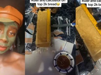 Man sparks debate for using calculator and ruler to divide ₦2k loaf of bread