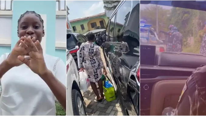 Lady flaunts father's convoy as they travel to village for the first time