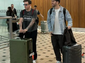 McFly's Danny Jones breathes a sigh of relief as the first I'm A Celeb campmate to touch down in Oz after stormy flight