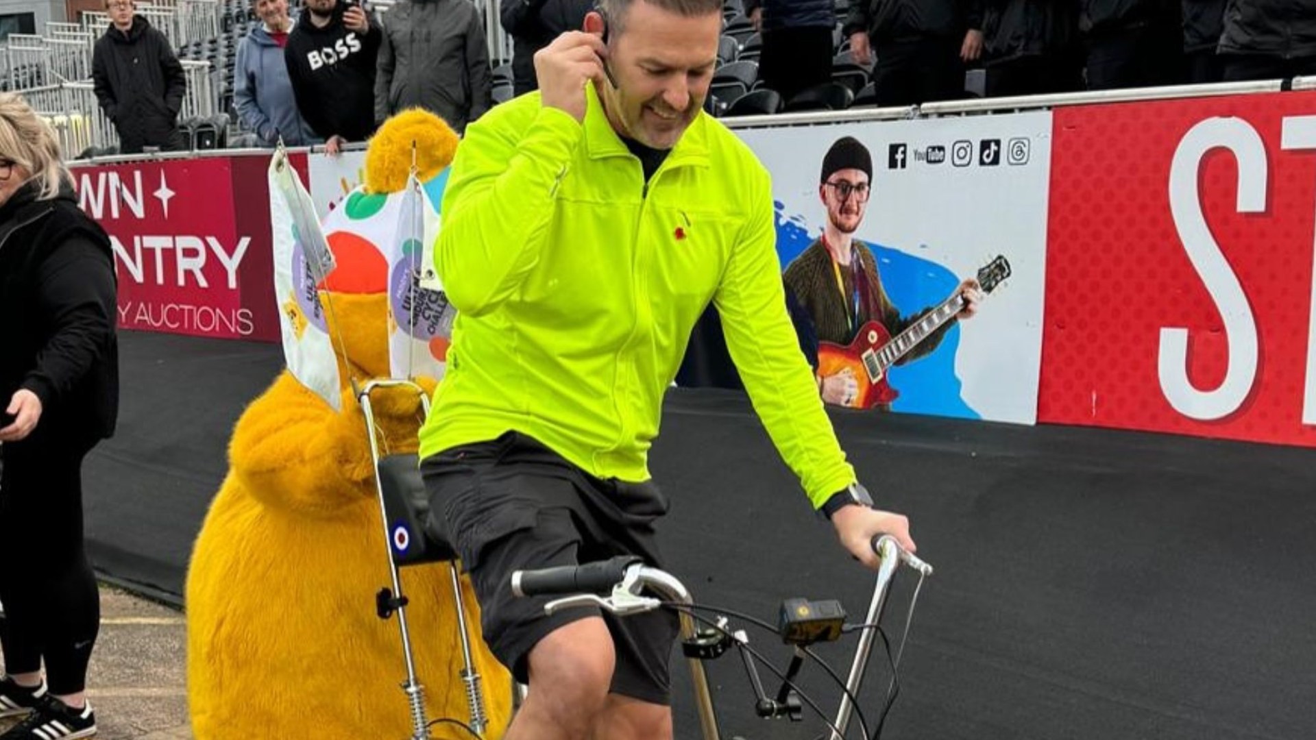 Watch the moment Paddy McGuinness kicks off charity cycle ride with VERY enthusiastic send off from Wrexham FC