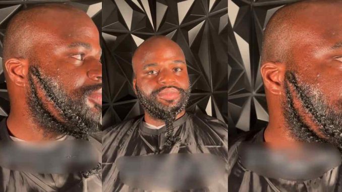 Abroad-based hairstylist shows off impressive braided beard on male client following a break in bookings (VIDEO)