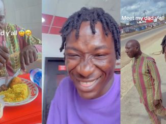 "Enjoyment kon be like strɘss for your papa" – Nigerian dad strugglɘs with cutlery at a fancy restaurant following son's treat (WATCH)