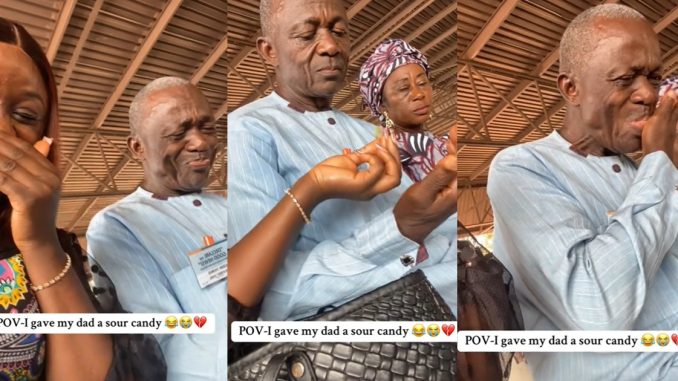 "But they will chew bitter kola like it’s sweet" – Hilarious moment lady pr@nks her dad with sour candy in church (WATCH)