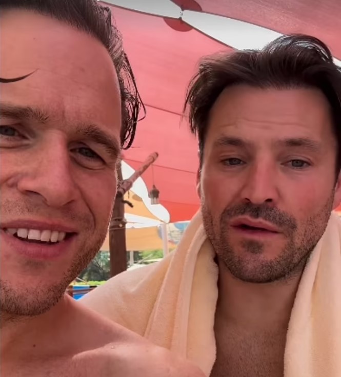 Their romantic getaway was crashed as they were joined by singer Olly Murs