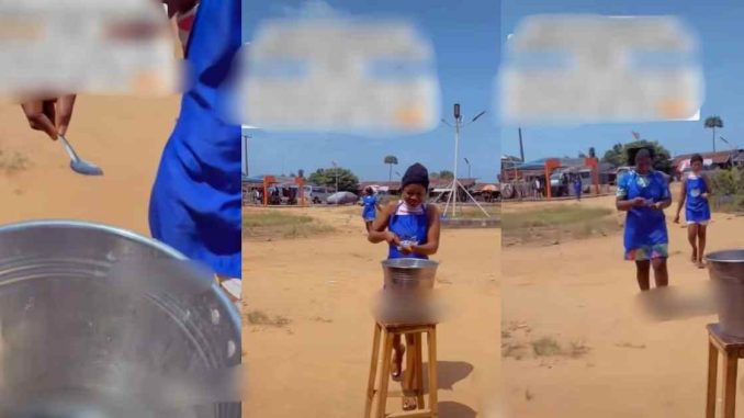 "Call me a w!cked boss" – Tongue wags as caterer d!sciplines apprentices with spoon-water fetching task for not completing the assignment (WATCH)