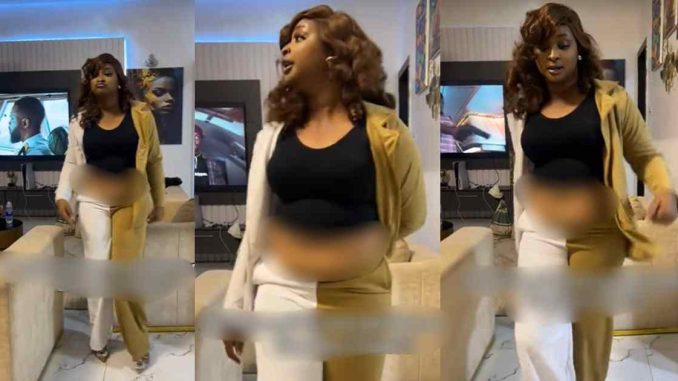 "Flat tummy girls, you can't tensi0n me" – Actress Etinosa sh@des ladies as she flaunts big belly (WATCH)