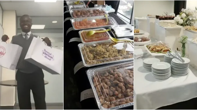 Man sparks a buzz as he flaunts free food from 9-5 job