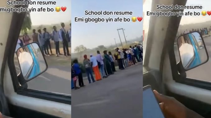 "To see bus for that school na struggle" – University students reportedly face a long queue for campus shuttle upon resumption (WATCH)