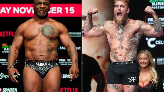 Jake Paul weighs career-HEAVIEST for Mike Tyson fight as boxing legend, 58, shows off shredded physique in Versace pants