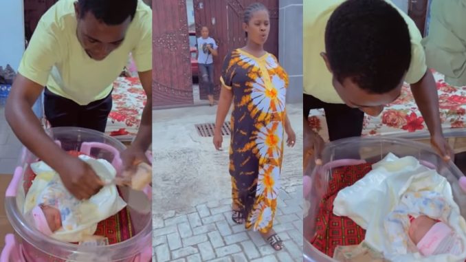 Heartwarming moment an overjoyed father sprayed his new born twins with Naira notes (WATCH)