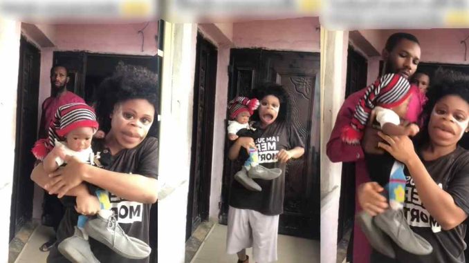 Woman caught off guard by her husband and his friend while dancing with their baby on camera(WATCH)