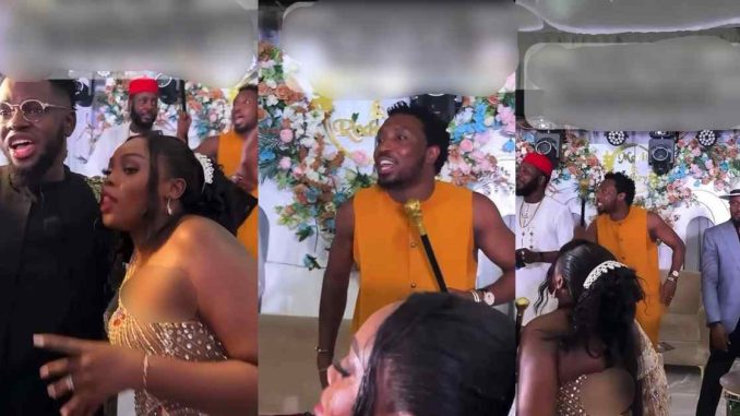 "The chorus leader for a reason" – Singer Timi Dakolo and party drummer save the day after DJ faces technical difficulties during a wedding ceremony (WATCH)