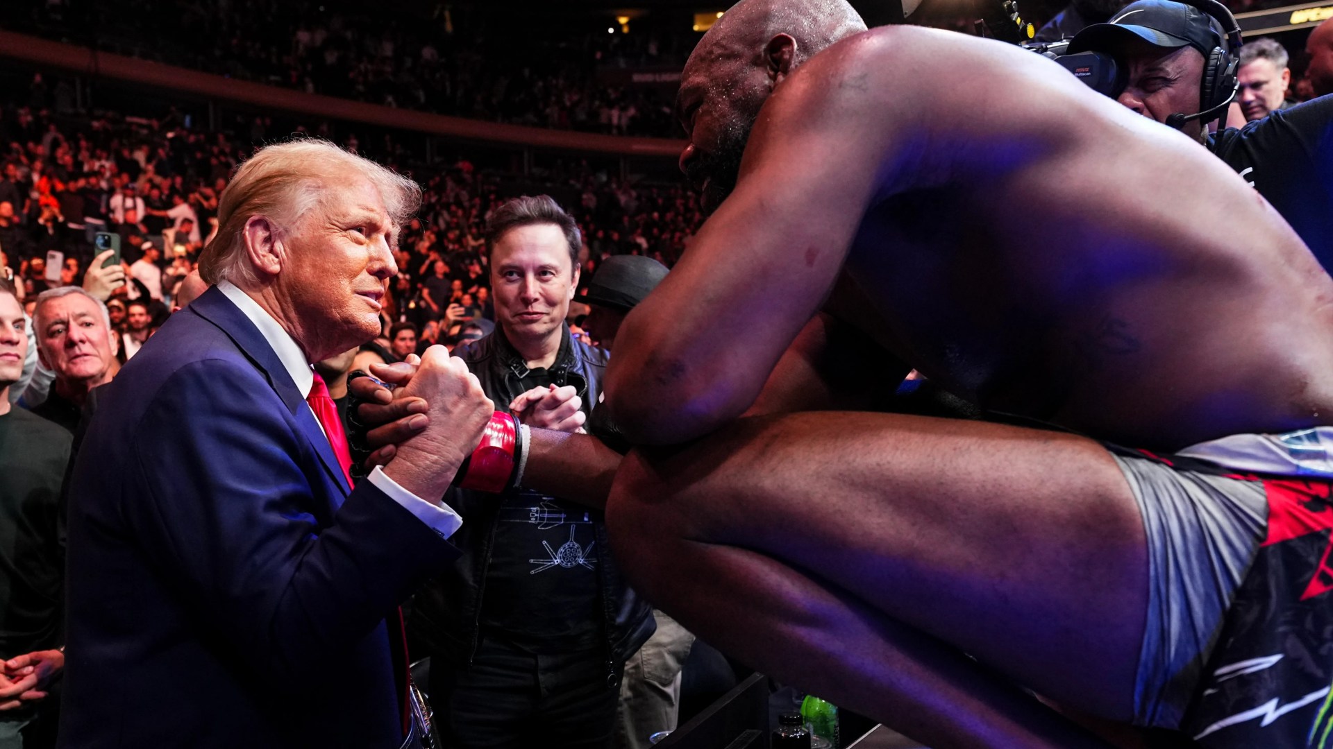 Jon Jones hands belt and BOWS to Donald Trump as US President elect steals the show at UFC 309 in New York