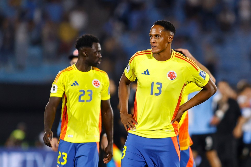 Yerry Mina was jumping for joy just seconds before when Colombia scored