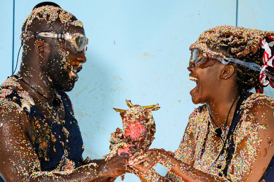 The pair were pelted with gunge and sprinkles