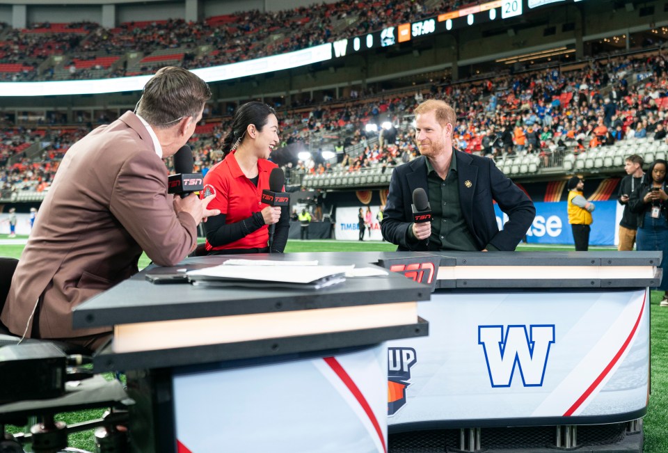 The Duke of Sussex, 40, was interviewed prior to the first half of a CFL football game