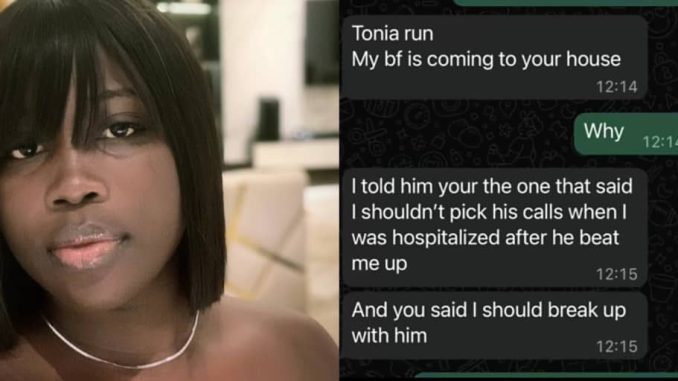 Woman receives scary message after advising friend to leave abusive boyfriend