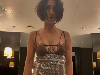 The One Show star stuns fans in racy see-through dress with plunging neckline and thigh-split as they say ‘holy smokes’