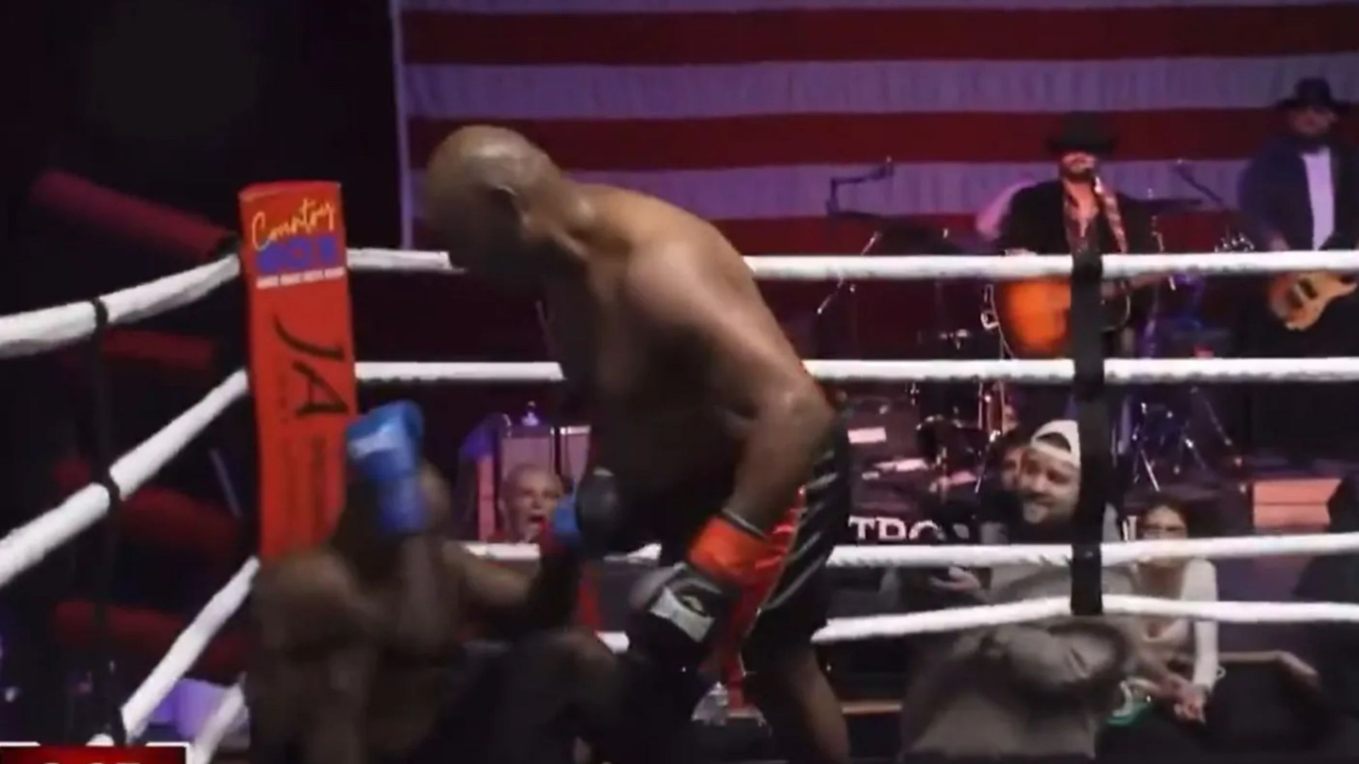 Former world champion who KO'd Lennox Lewis, 59, sends 54-year-old opponent crashing to canvas in brutal stoppage