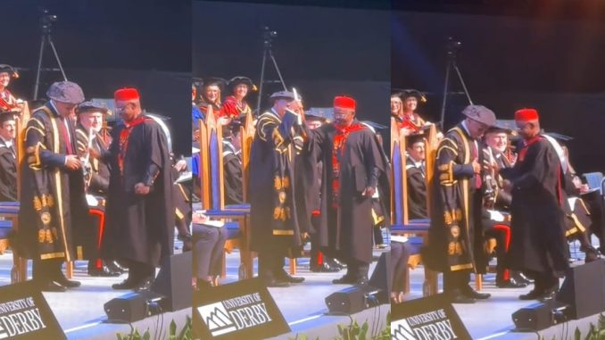 "Igbo people would be super proud of this moment" – Graduating student exchanges chieftaincy handshake with school official after receiving his degree (VIDEO)