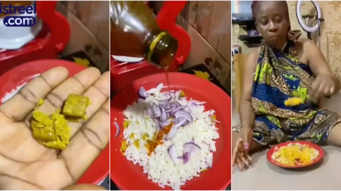 Lady shares tip on how to eat rice without stew