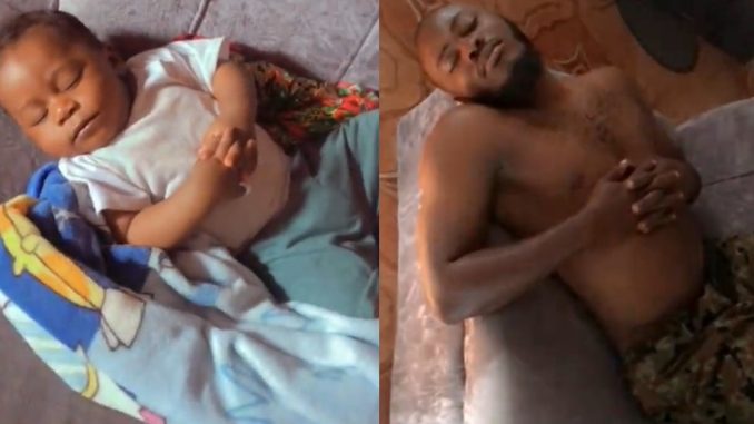 "This child just took everything from his dad" – Nigerian mum stúns as son adopts father's sleeping posture (Video)