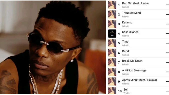 Wizkid's album, Morayo dominates top 17 on Apple music