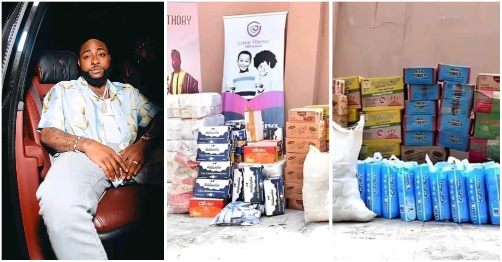 Davido's fans donate food items to orphanage home in honor of singer's birthday