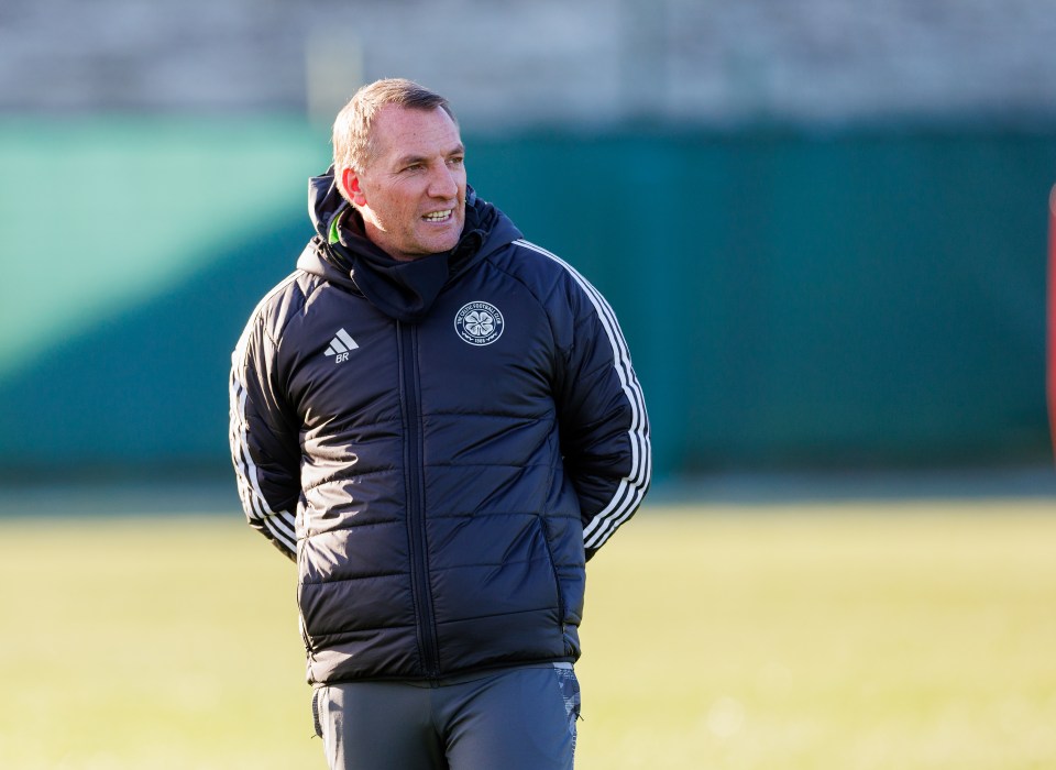 Brendan Rodgers watches Celtic train at Lennoxtown