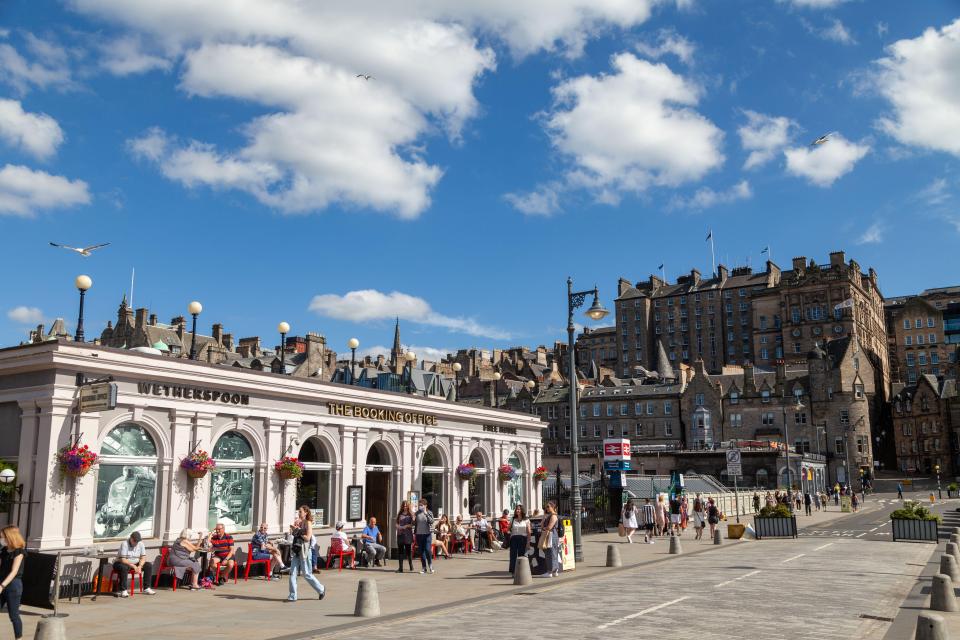 The Booking Office Wetherspoon pub on Waverley Bridge, Edinburgh is open