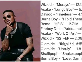 Wizkid's album, Morayo surpasses 12 million Spotify streams on debut, sets record