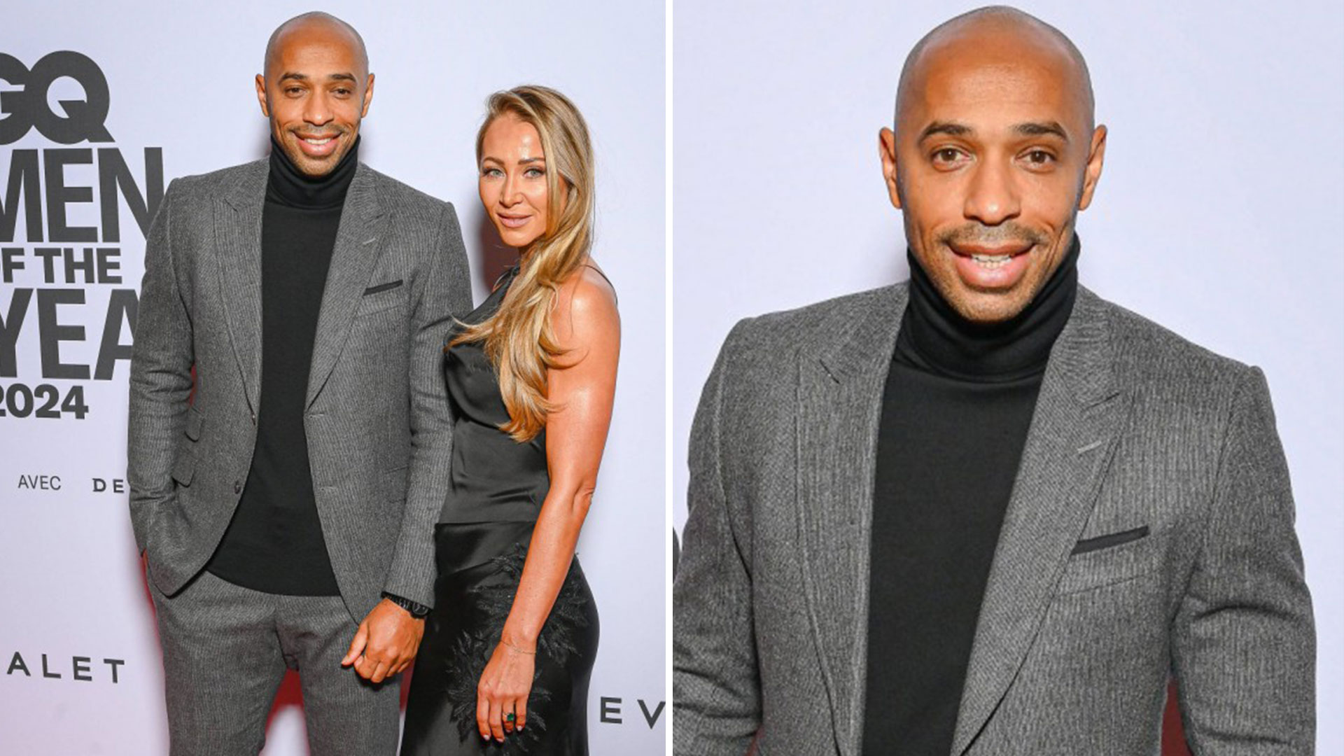 Thierry Henry poses with rarely-seen partner Andrea on red carpet as they bring the glam to GQ Men of the Year Awards