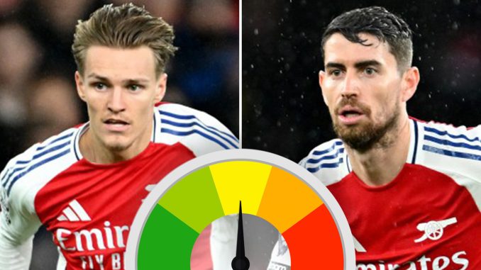 Arsenal player ratings: Martin Odegaard a class above as Jorgino hooked at half-time after needless yellow – The Scottish Sun