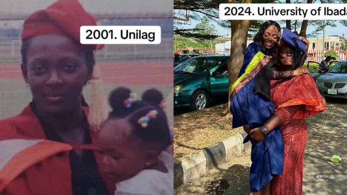 Daughter goes viral after recreating graduation photo with mother 23 years later