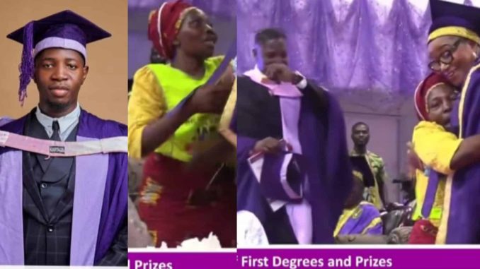 Emotional moment UNIBEN best-graduating student's mom rushes out in her Chosen apron