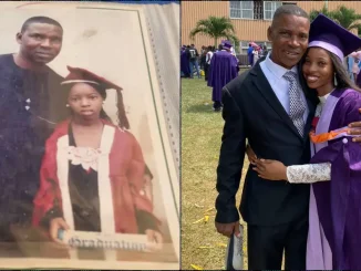 UNIBEN student celebrates graduation, recreates old photo with her father