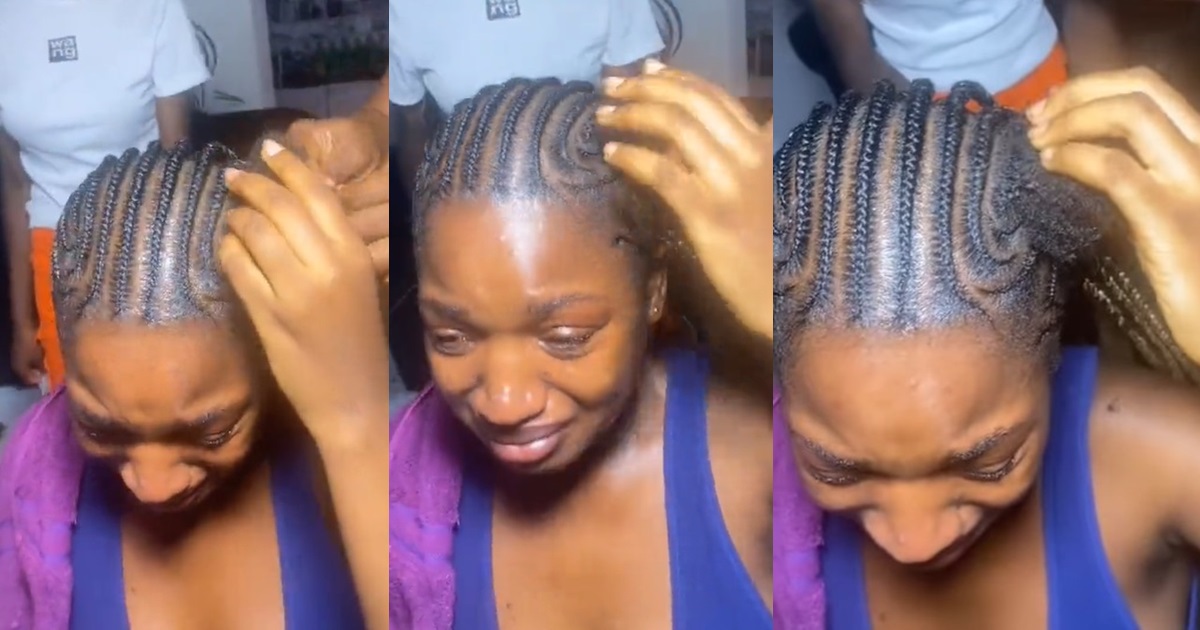 Lady brɘaks down in tɘars while braiding natural hair with extensions (WATCH)