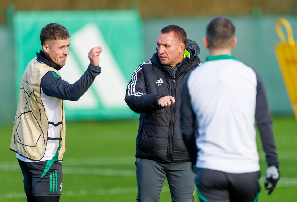 Brendan Rodgers and Luks McCowan in training