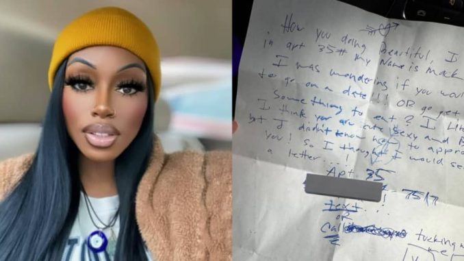 Lady expresses shock after shy neighbor writes her a note to ask her out