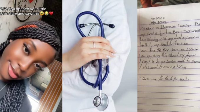 Lady weeps as she finds brother's diary, discovers his wish to be a doctor after mom's passing during childbirth